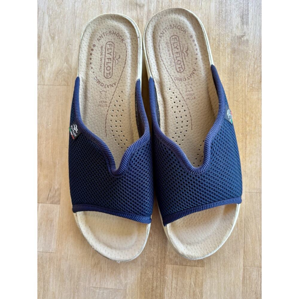 Fly Flot Italian Sandal Women Size 40/9 Blue Comfort Wedge Slide Slip On Casual - Picture 4 of 7